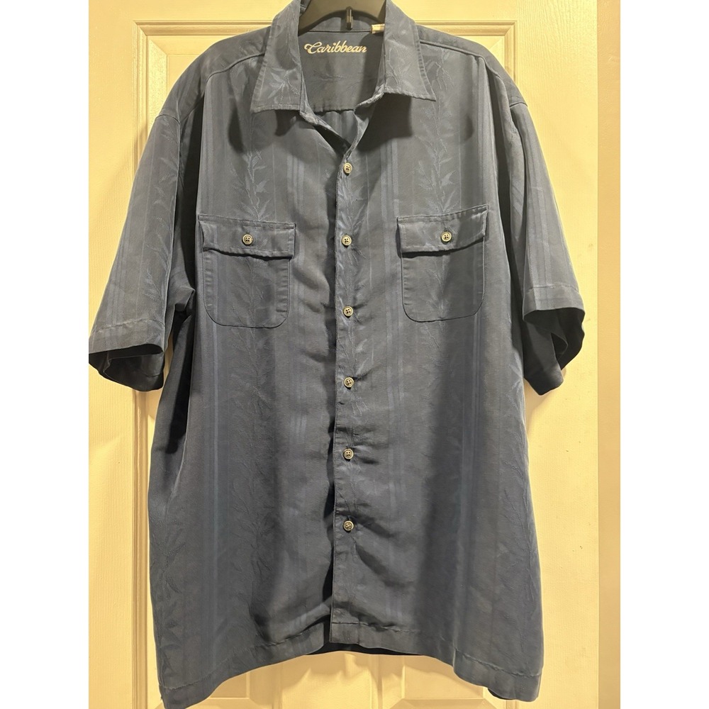 Caribbean Blue Floral Short Sleeve Button-Up Men's Casual Shirt XL Modal Pockets